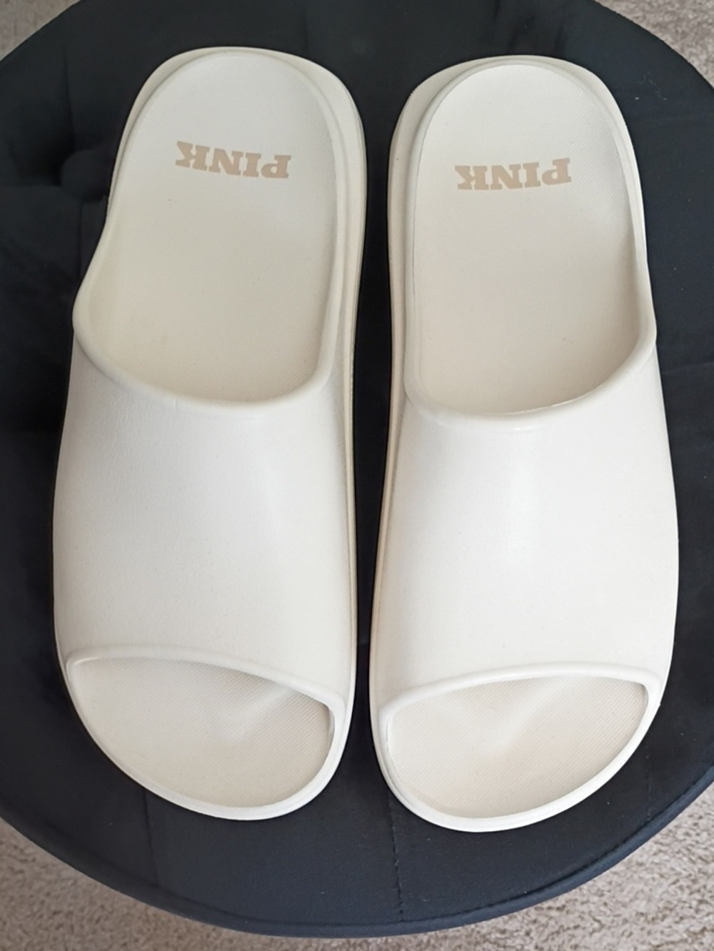PINK Victoria's Secret Cream Slide Sandals with Logo